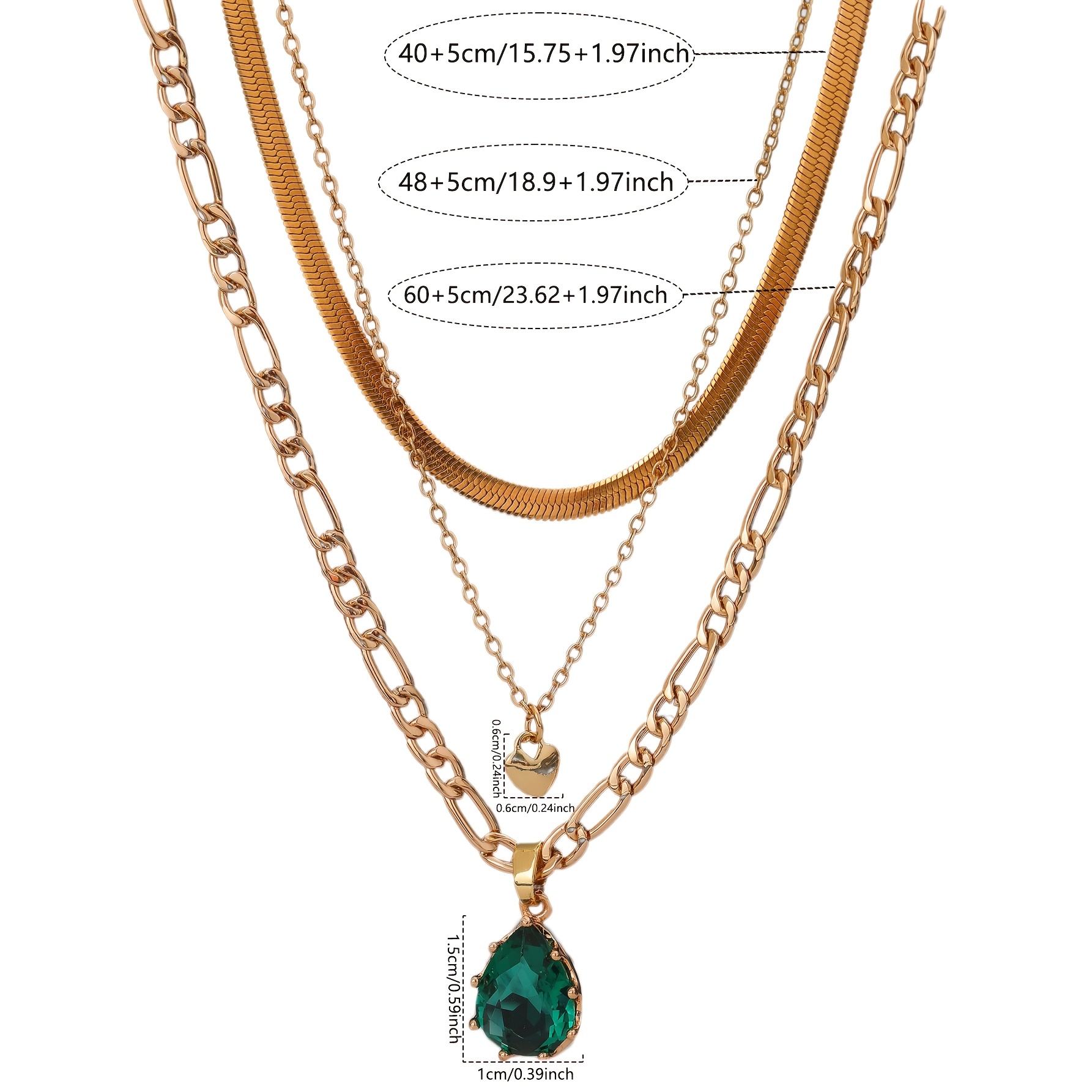 Fashionable Multi-layered Chain Necklace Set with Teardrop & Heart Pendants